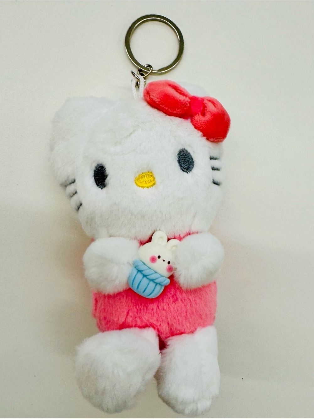 Plush White & Pink Kitty Cat Nag Charm Keychain